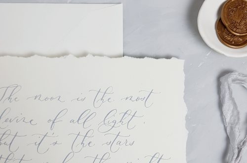 Kalligraphie auf Papier mit gerissenen Kanten